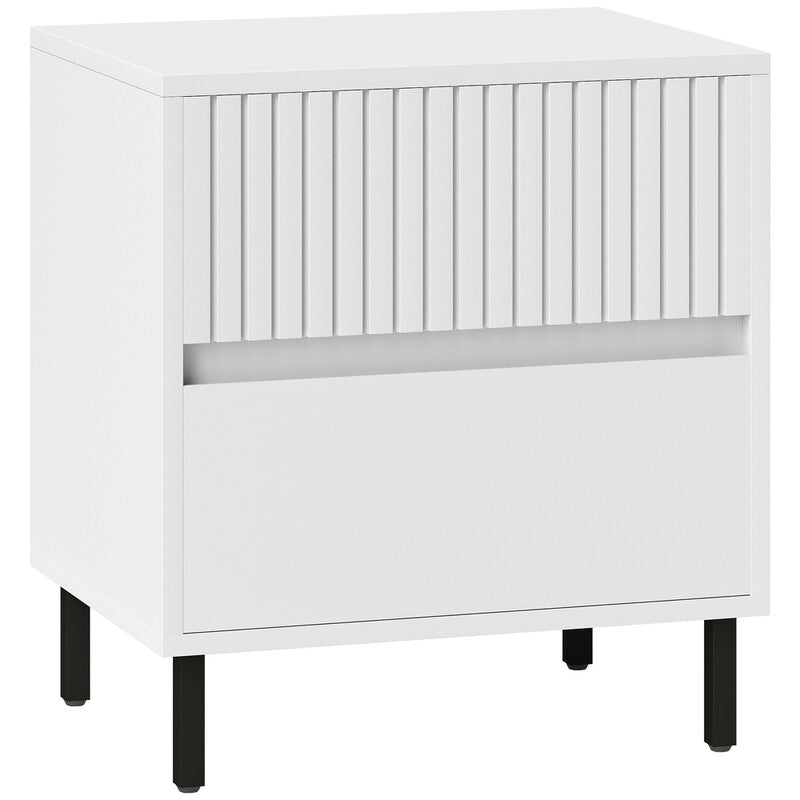 HOMCOM Bedside Table Modern Ridged 2 Drawers White/Black MegaBDM