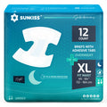 SUNKISS TrustPlus Overnight Adult Diapers with Ultimate Absorbency, Unisex Disposable Incontinence Briefs with Tabs for Men and Women, Odor Control, XLarge, 12 Count