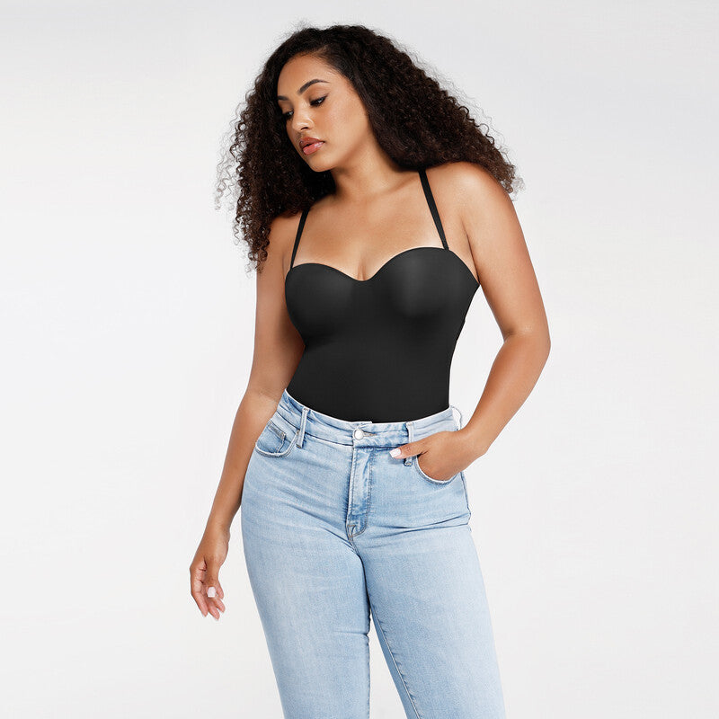 Feelingirl One-Piece Underwire Strap Removable Anti-Slip Waist And Abdomen Underwire Shaping Thong Bodysuit for Women Fits All Shape M Black, Couple Gift Perfect Gift MegaBDM