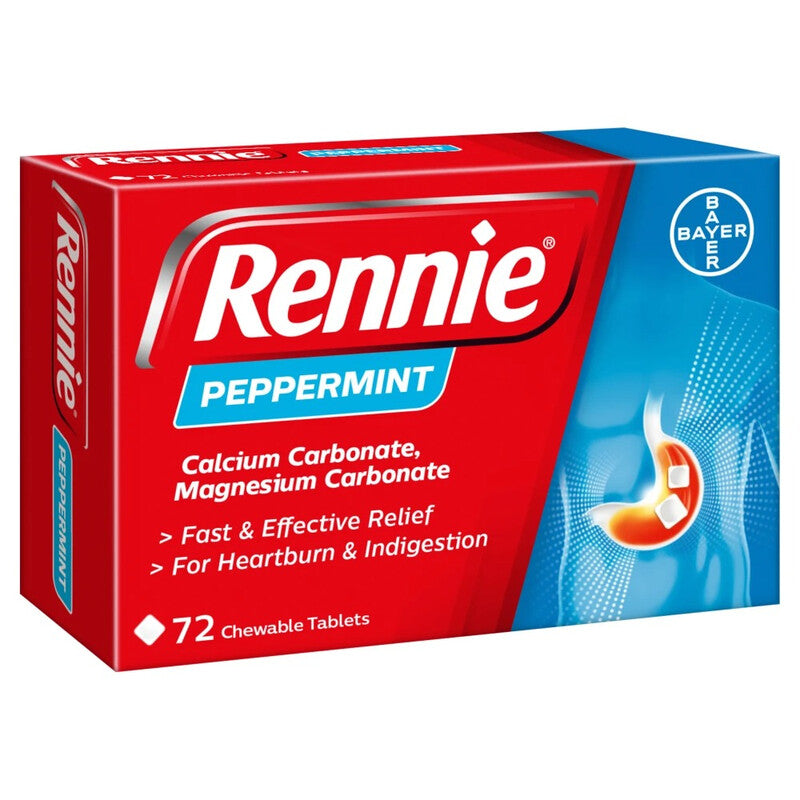 Rennie Antacid Heartburn Relief Chewable Tablets Peppermint Flavour - 72 Tablets MegaBDM