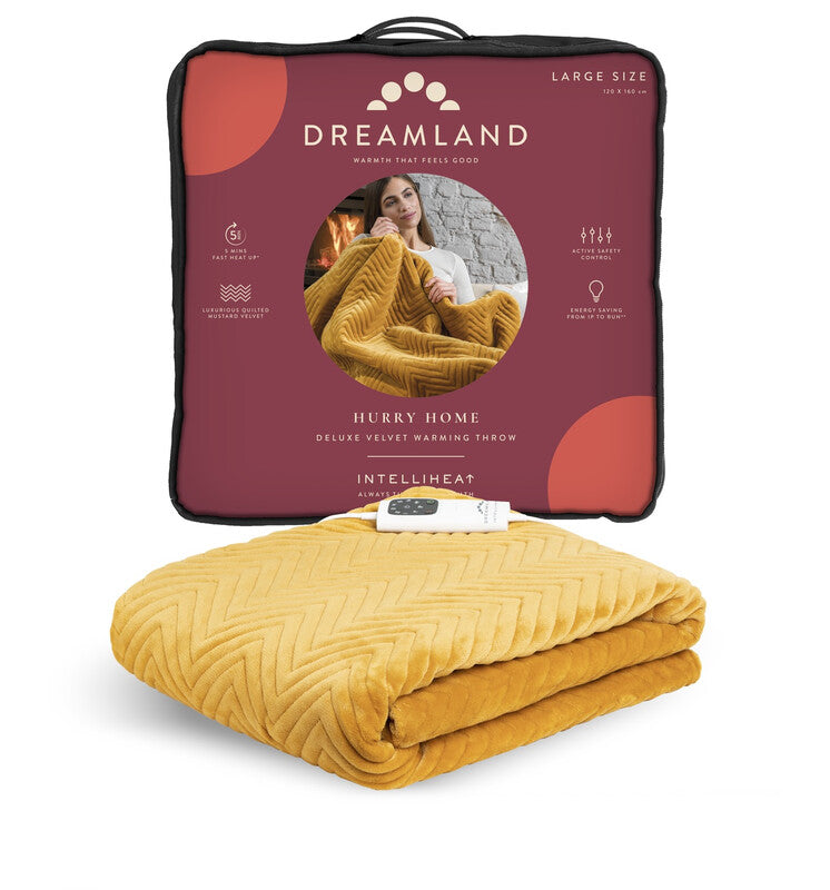 Dreamland HurryHome Warming Throw-Mustard 160x120 MegaBDM