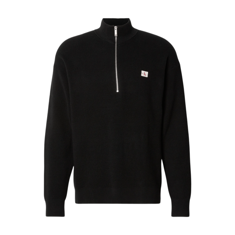 Calvin Klein Men's Cotton Waffle Quarter Zip Jumper - Black MegaBDM