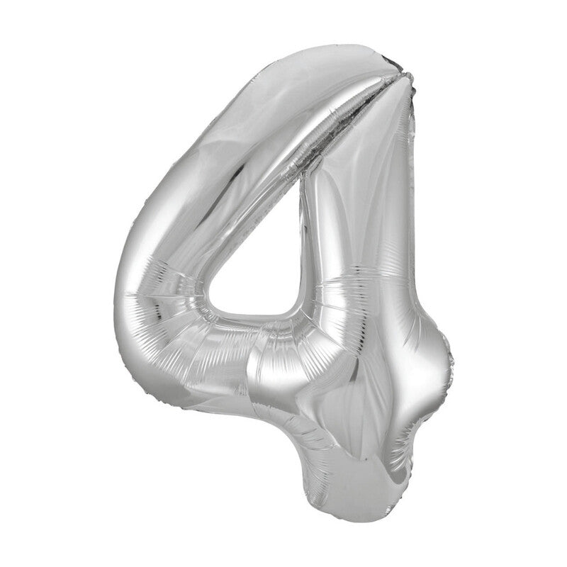 Unique Giant Number 4 Balloon, Silver, 86cm