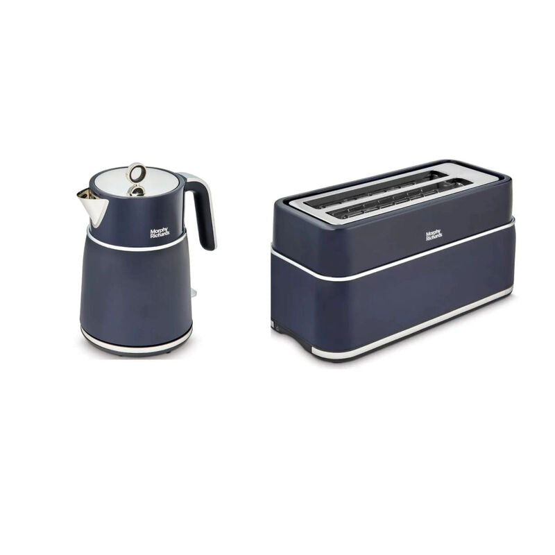 Morphy Richards Signature Matt Jug Kettle and 4-Slice Long Slot Toaster Bundle, 1.5L, Cordless,Variable Browning Control, Midnight Blue (Navy) - 100703, 245703 MegaBDM
