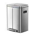 JOYFURNOS Silver Dual 20L Step Bin for Kitchen – 2 Compartments, Metal, Plastic Inner Buckets, Soft-Close Lids, Handles & Odour Seal – Great for Waste Separation, 42.7x40.8x60.2cm MegaBDM