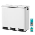 JOYFURNOS Triple Recycling Bin, 3 x 18L Waste Bin with Pedals, Soft-Close Lids, Steel, for Kitchen, White MegaBDM