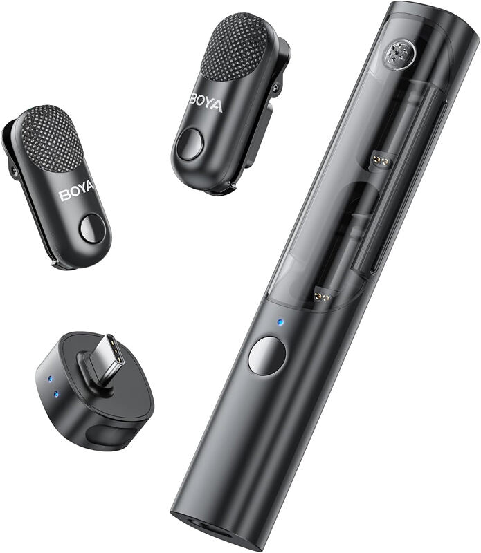 BOYA Magic-05 USB-C Al-Powered Transformable Wireless Lavalier Microphone for Camera, iPhone 16/17, Android, Desktop (2 TX+1 RX+Charging Case) MegaBDM