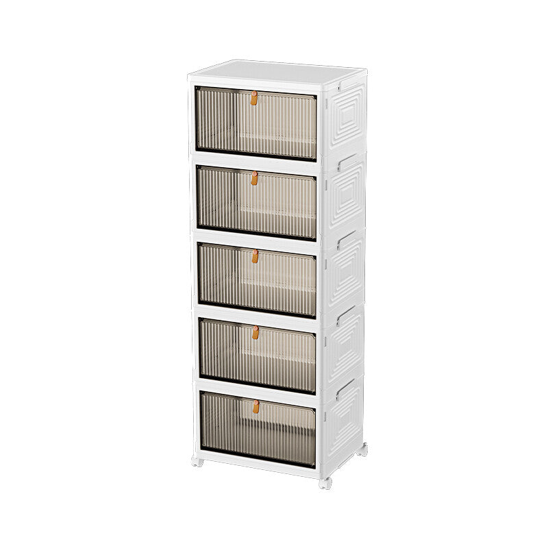 COIZYZZL Mobile Collapsible Storage Cabinet on Wheels, Clear Door Dustproof Cabinet, Multifunctional Storage Organizer for Home Bedroom Apartment Office-Large storage cabinet 5-Layer MegaBDM