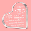 Alphynix 1pc 70th Birthday Crystal Heart, "AGED TO PERFECTION" Keepsake with Full Blessing Poem, Memorial Gift for 70th Birthday Celebration MegaBDM