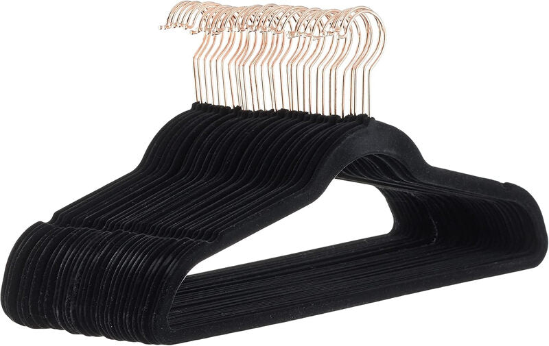 ANQI Velvet, Non-Slip Suit Clothes Hangers, Black/Rose Gold - Pack of 30 MegaBDM