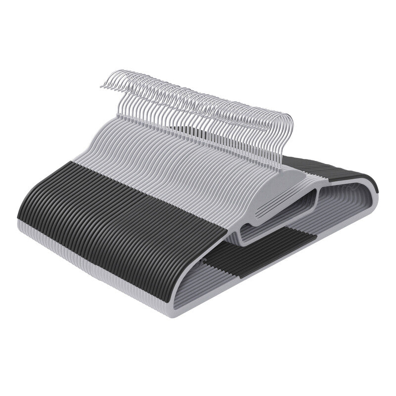 JOYFURNOS 50 Plastic Clothes Hangers – Light Grey & Dark Grey, U-Shaped Opening, 41.5 cm Wide, 0.5 cm Thin, 360° Rotating Hook – Space-Efficient Design for Everyday Use MegaBDM