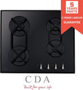 CDA HVG621BL 60cm Black Glass 4-Burner Gas Hob – Cast-Iron Pan Supports MegaBDM
