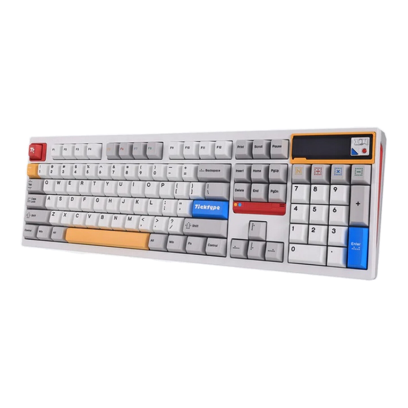 Ticktype DP104 Custom Tri-Mode Wireless Mechanical Keyboard, Full Aluminum Full-Size 108 Keys Hot-Swappable Layout, Leaf Spring Mount, Customizable Pixel Screen, Quiet & Smooth Typing, US Layout, 8000mAh, RGB - Powder White, Silent Tactile Switches MegaBDM