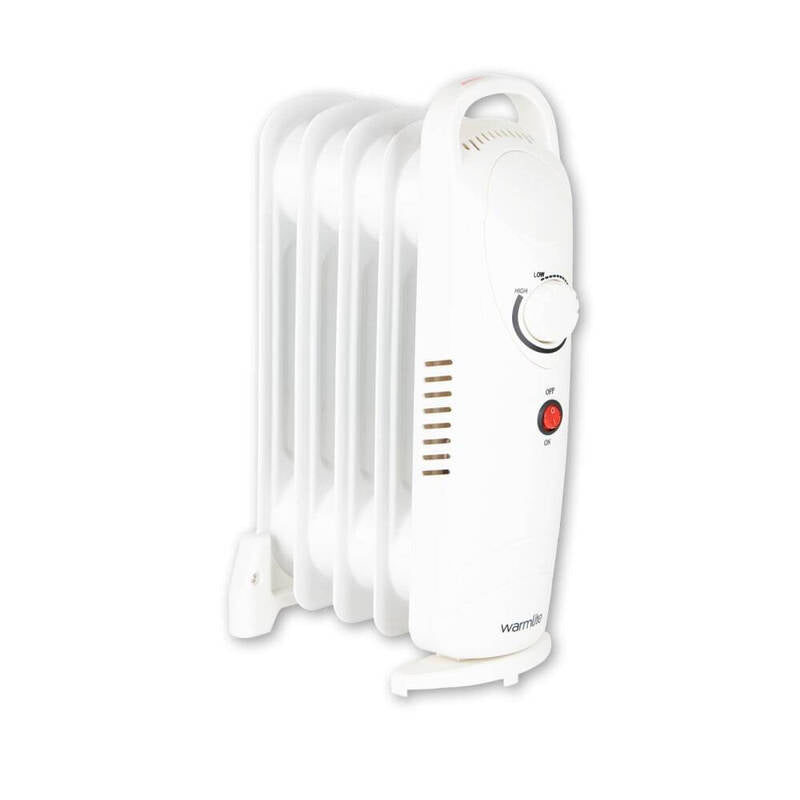 Warmlite 5 Fin Oil Filled Radiator, 650W, Adjustable Thermostat, Overheat Protection, Compact Portable Design - White, WL43002YW MegaBDM