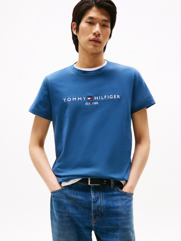Tommy Hilfiger MSW Logo Embroidery Slim T-Shirt - Aegean Sea MegaBDM