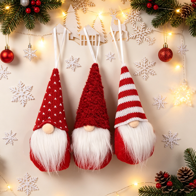 3PCS 6.29in/16cm Christmas Ornaments Hanging Christmas Gnomes Ornaments Swedish Handmade Plush Gnomes Santa Elf Hanging Christmas Tree Decorations Holiday Xmas Decorations Home Christmas Decor MegaBDM