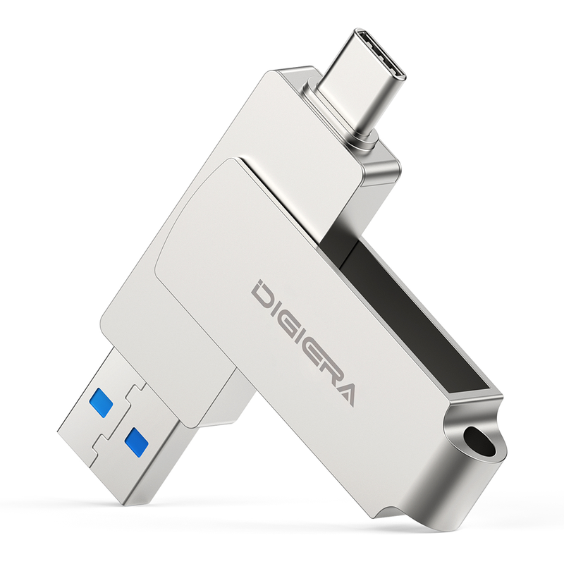 DigiEra USB Flash Drive – 128GB, USB 3.2 Dual Interface (USB-A & Type-C), 500MB/s High-Speed Read, 360° Swivel Design, Compact Metal Body (LUS320) MegaBDM