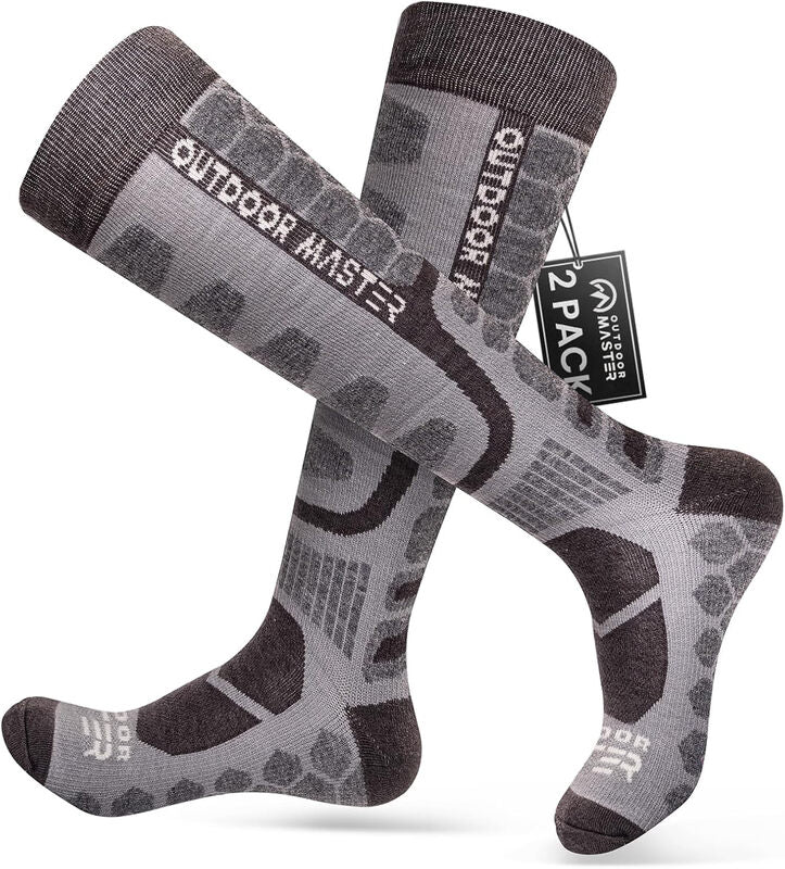OutdoorMaster 2 Pairs Compression Merino Wool Ski Socks Deep Grey M MegaBDM