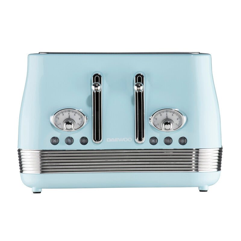 DAEWOO Denver 4 Slice Retro Toaster, Wide Slots, Sky Blue - SDA2750GE MegaBDM