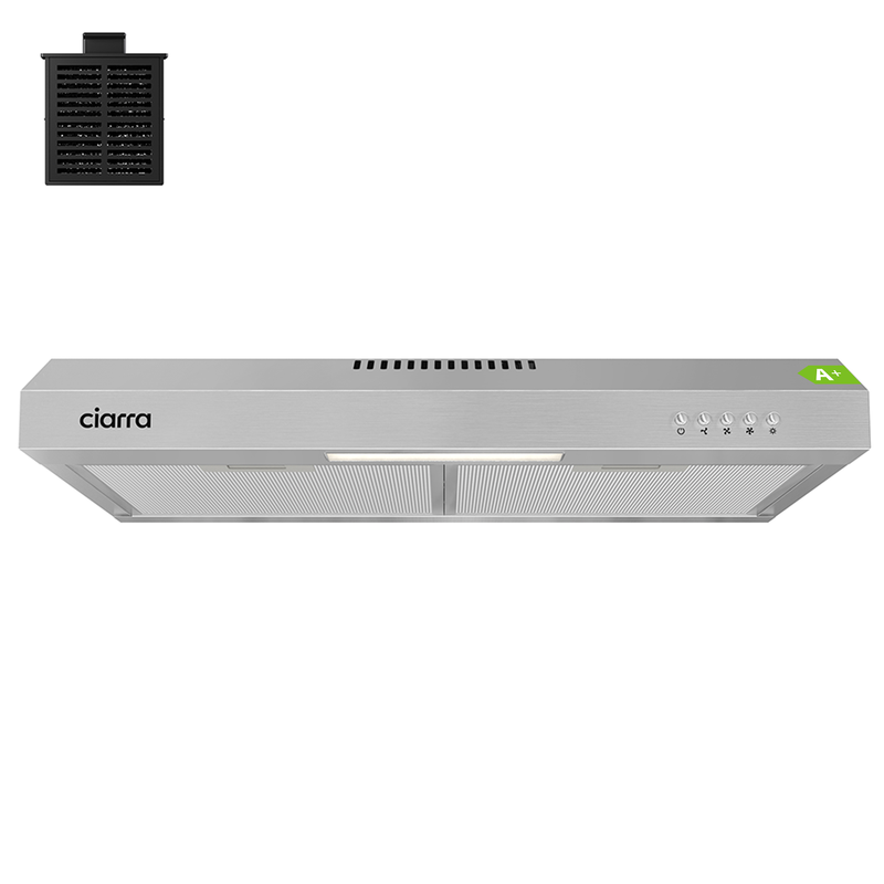 Ciarra Slimline 60cm Cooker Hood for Cabinet Mounting – Stainless Steel Housing, Compact Build, Dual Venting Option, Push-Button Control MegaBDM