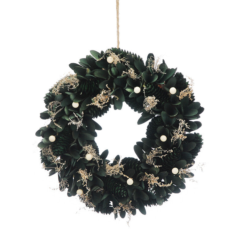 Festive 34Cm Green Cones/White Berries Winter Wreath MegaBDM