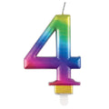 Unique Party Metallic Number 4 Candle, Rainbow MegaBDM