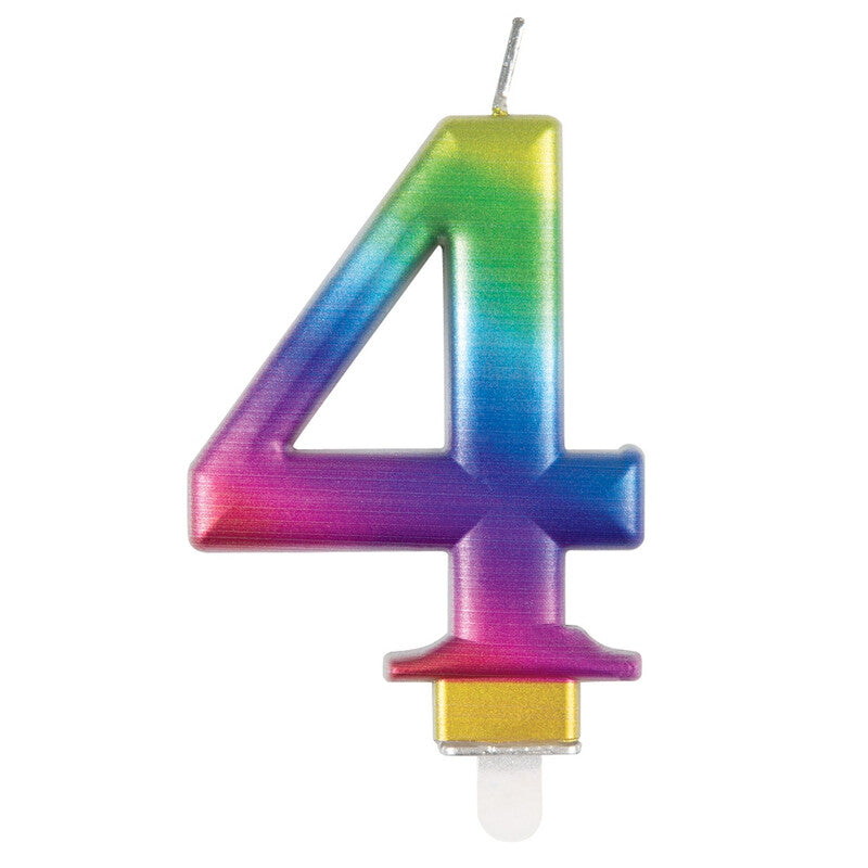 Unique Party Metallic Number 4 Candle, Rainbow MegaBDM