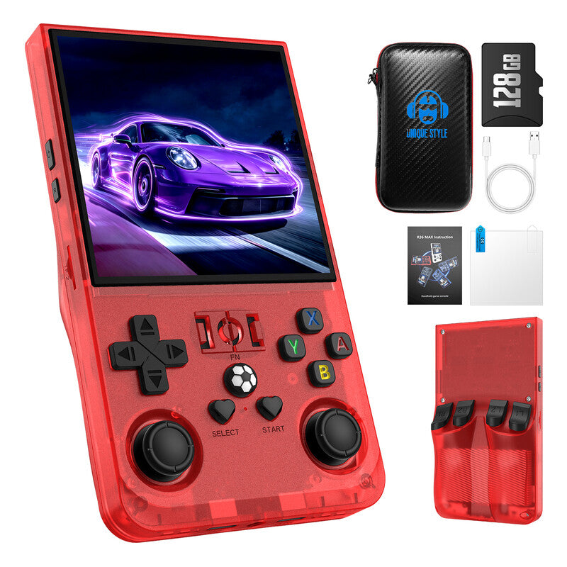 AISLPC R36MAX Retro Handheld Game Console, 4.0-Inch IPS Display, 720x720 Resolution, Linux System, 128GB Storage, Supports 22,000+ Classic Games, Retro Game Console, 4000mAh Battery, Portable Video Game Console (Red) MegaBDM