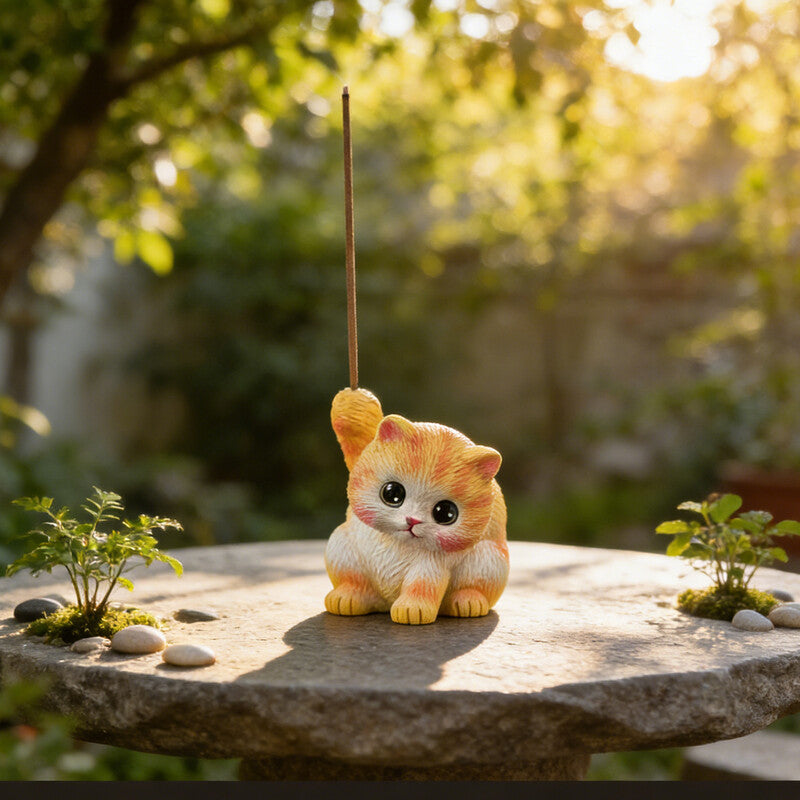 Ju7cer 1pc Adorable Kitten-Shaped Incense Holder Ceramic Aromatherapy Burner Creative Home Decor Ornamental Piece Home Zen Tea Ceremony Incense Burner Kung Fu Little Yellow Cat - Stick Incense MegaBDM