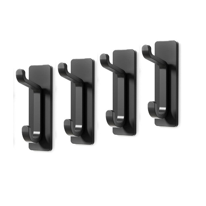 JORDAN&JUDY No-Drill Strong Adhesive Hooks, 4-Pack, Stainless Steel, Damage-Free, Over-Door Storage, Black MegaBDM