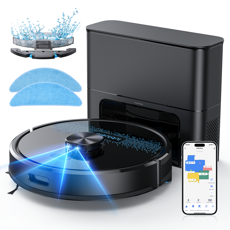 Lubluelu Robot Vacuum Cleaner with Suction Station 3-in-1, 4000Pa Vacuum Cleaner Robot with Wiping Function, Robot Vacuum Cleaner with Laser Navigation App Control, Ideal for Pet Hair, Carpets, Hard