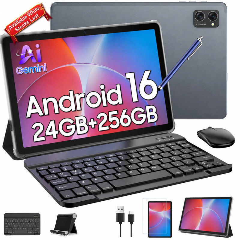 【Selected Deals, Available While Stocks Last! 】TABWEE T20 Tablet, 10.1-Inch In-Cell Display, 24GB (8+16) RAM, 256 GB ROM, 2TB TF Card, Gemini AI, T606 Octa-Core, 8 MP Camera, 5000 mAh, Widevine L1, 2-in-1 Tablet with Keyboard, Mouse, Stylus MegaBDM