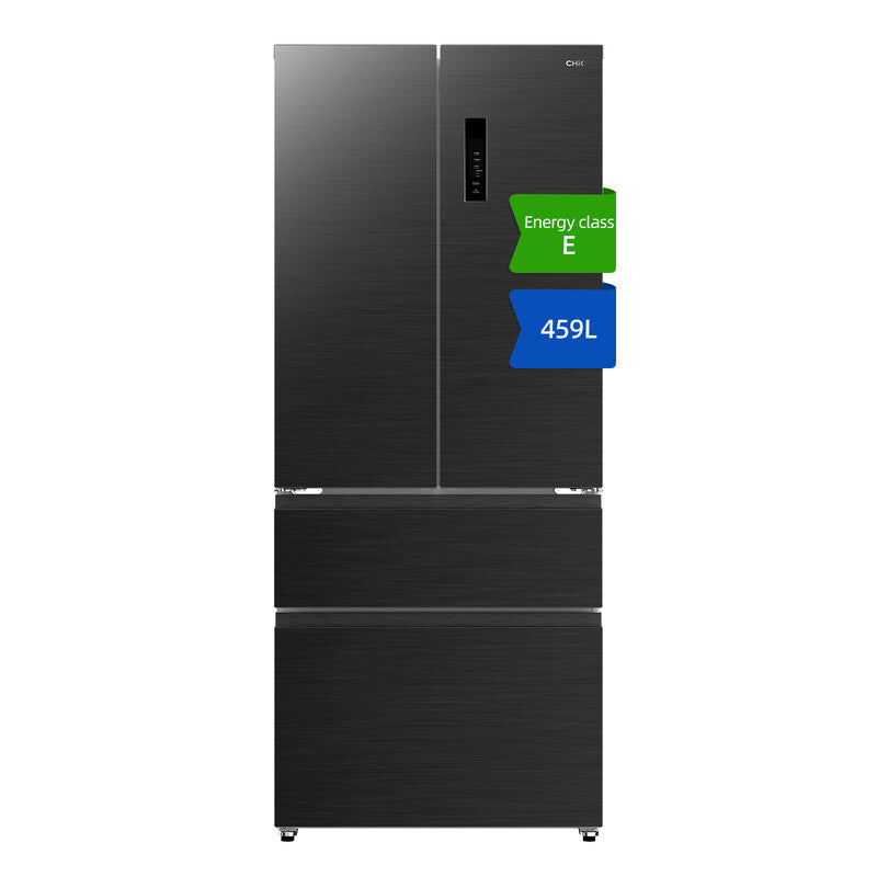 CHiQ JKR461WGE 459L KITFit Pro 4-Door French Door Fridge Freezer - Black Steel - E Rated MegaBDM