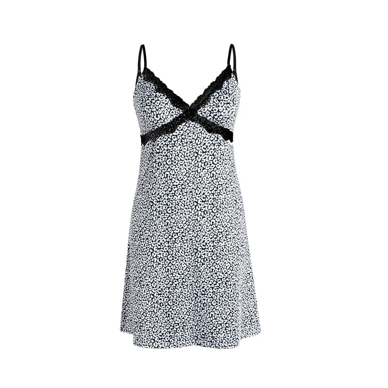 IZURIA black lace v-neck black leopard-print suspender dress S MegaBDM