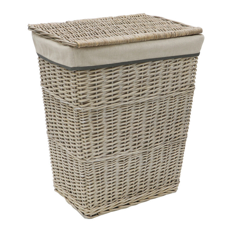 JVL Arianna Rectangular Tapered Willow Linen Laundry Basket - Grey Wash MegaBDM