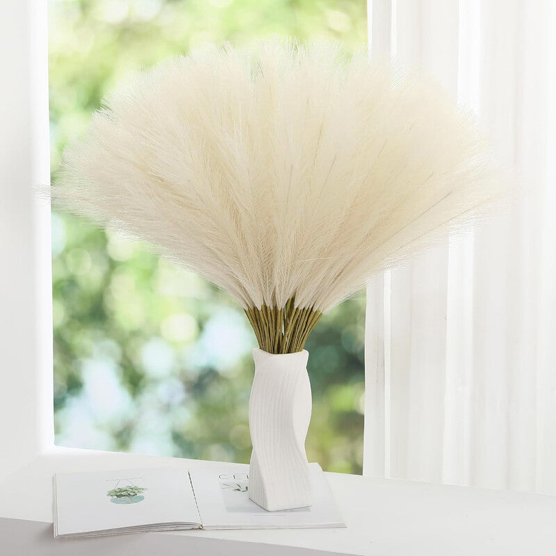 Yuejia 10 Pcs 18.89in/48cm Dried Flowers Artificial Fake Plants Autumn Decorations, Boho Decor Home Decoration for Halloween Christmas Weddings Party Crafts Vase Indoor and Outdoor (Beige) MegaBDM