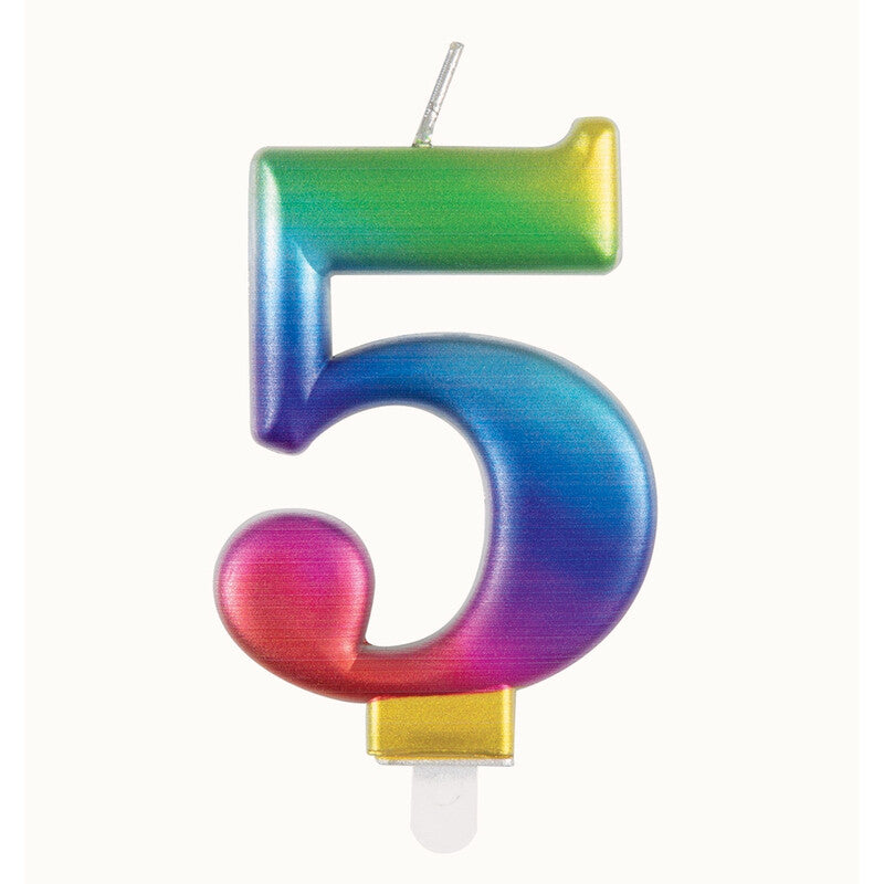 Unique Party Metallic Number 5 Candle, Rainbow MegaBDM