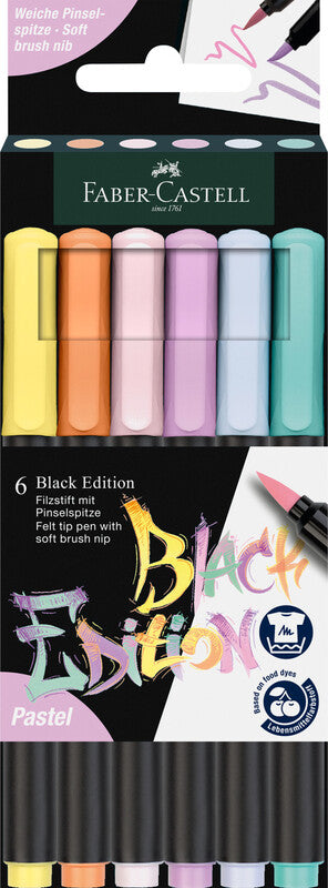Faber-Castell Black Edition Brush Pen, Assorted Colours, Box of 6 MegaBDM