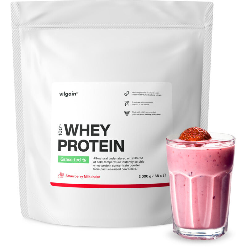 Vilgain Grass Fed Whey Protein Strawberry Milkshake Protein Nutrition Powder - 2000g MegaBDM