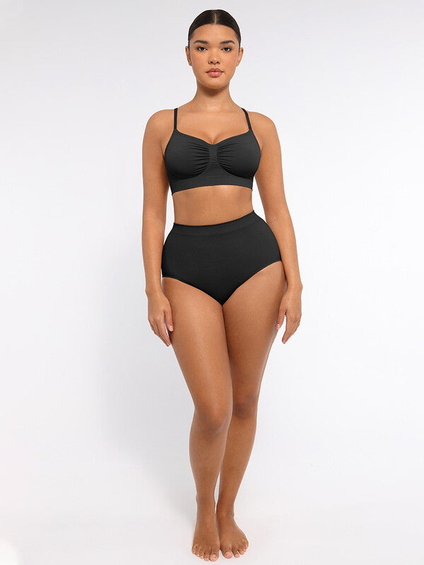 FeelinGirl Best-Selling Everyday Seamless Comfortable Wireless Ruched Bust Anti-Sag Bra Unlined Soft Bra for Women XL Black, Couple Gift Perfect Gift MegaBDM