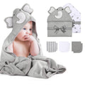 Momcozy Polyester-Cotton Blend Bath Towel & Washcloth Set M19FWXY01 (Gray Elephant Pattern, 8 Pcs) MegaBDM