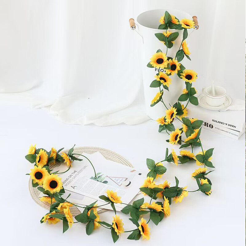 Wei's moment Pack of 3 Artificial Sunflower Garlands, 7.38FT Silk Flower Vines, Hanging Fake Flowers for Home, Wedding and Party Decoration MegaBDM