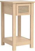 Galano Gio Bedside Table – Stylish Bedside with Rattan Effect – Slim Drawer Side Table with Storage – Cabinet for Bedroom, Hallway or Entryway – Oslo Oak MegaBDM
