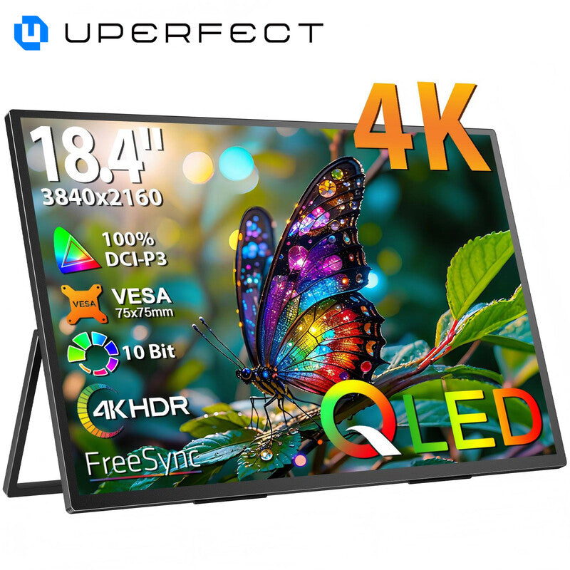 UPERFECT 18.4 Inch 4K QLED Portable Monitor with 3840 x 2160 UHD Display Integrated Mount USB C Mini HDMI for PC Laptop Mobile Phone XBO Switch PS4/5, Metal Body, Portable Screen VESA Mountable MegaBDM