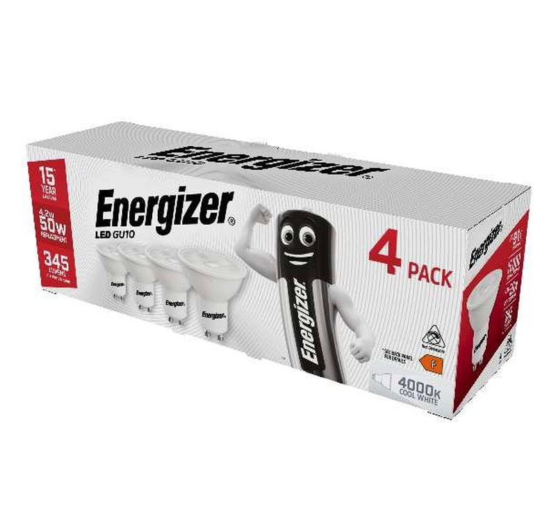 Energizer Light Bulbs LED Spotlight GU10 Cool White 50W Non-Dimmable 4 Pack MegaBDM