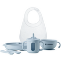 Bc Babycare Silicone Baby Feeding Set - Bowl/Plate/Cup/Fork/Spoon/Bib, BPA-Free Blue MegaBDM