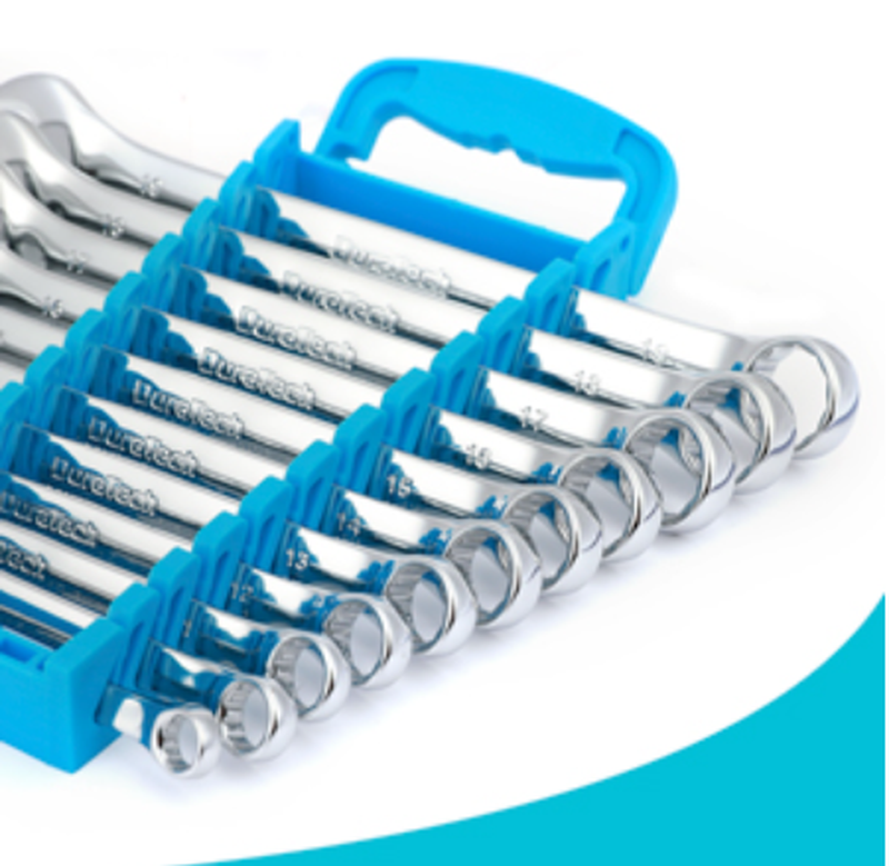 DURATECH 11 Pcs Chrome Vanadium Steel Combination Spanner Set Metric 8-19mm 12 Point with Plastic Tray MegaBDM