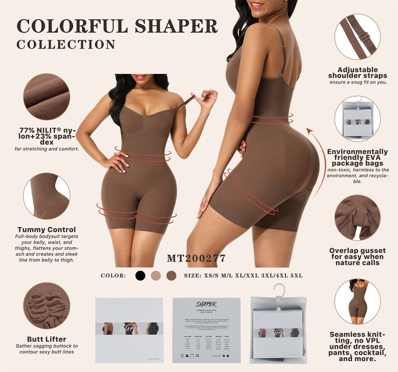 Feelingirl Tummy Control Seamless Mid-Thigh Bodysuit Butt Lifter Shapewear for Women XL/XXL Brown, Couple Gift Perfect Gift