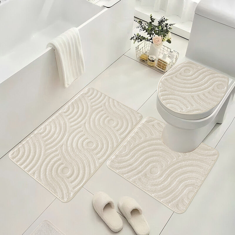 Soft Bathroom Carpet 3 Piece Bathroom Rugs and Mats Set Bath Mats Set with U-Shaped Toilet Floor Mat Rugs and Toilet Lid Cover Mat, Wavy Beige MegaBDM