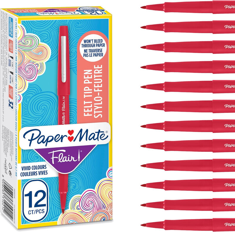 Paper Mate Flair Medium Felt Tip Pen Red, Pack of 12 MegaBDM